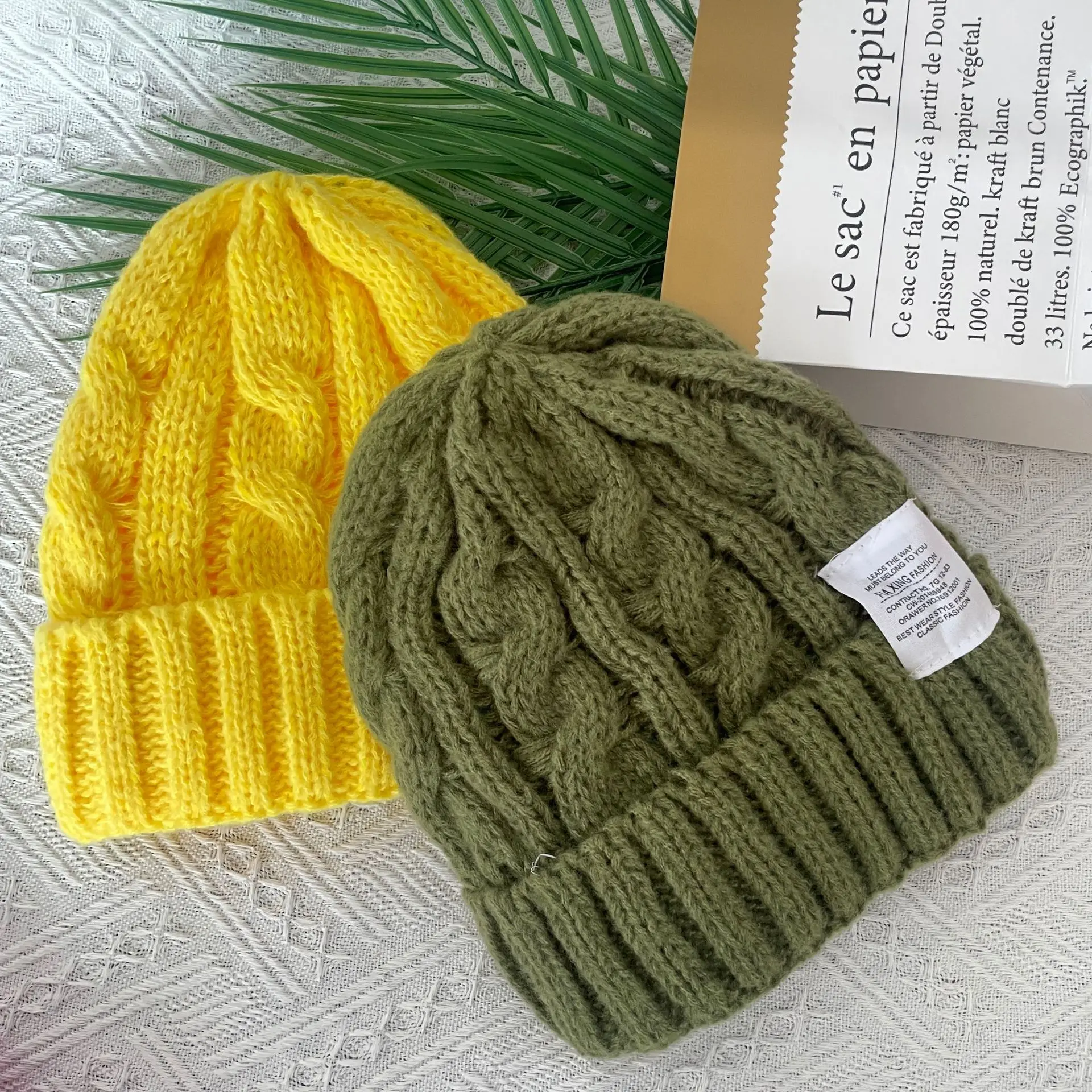 New Hat Stocking Watch Cap Hugger Toque Head Twisted Fabric Knitted Hat Outdoor Travel Woolen Pile candy-colored Knitted B8M34
