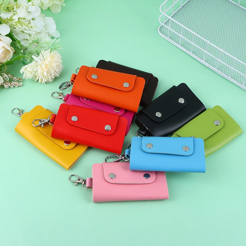 1Pc Unisex Portable PU Leather Car Key Holder Bag - Simple Solid Color Housekeeper Key Wallet Cover Storage Case