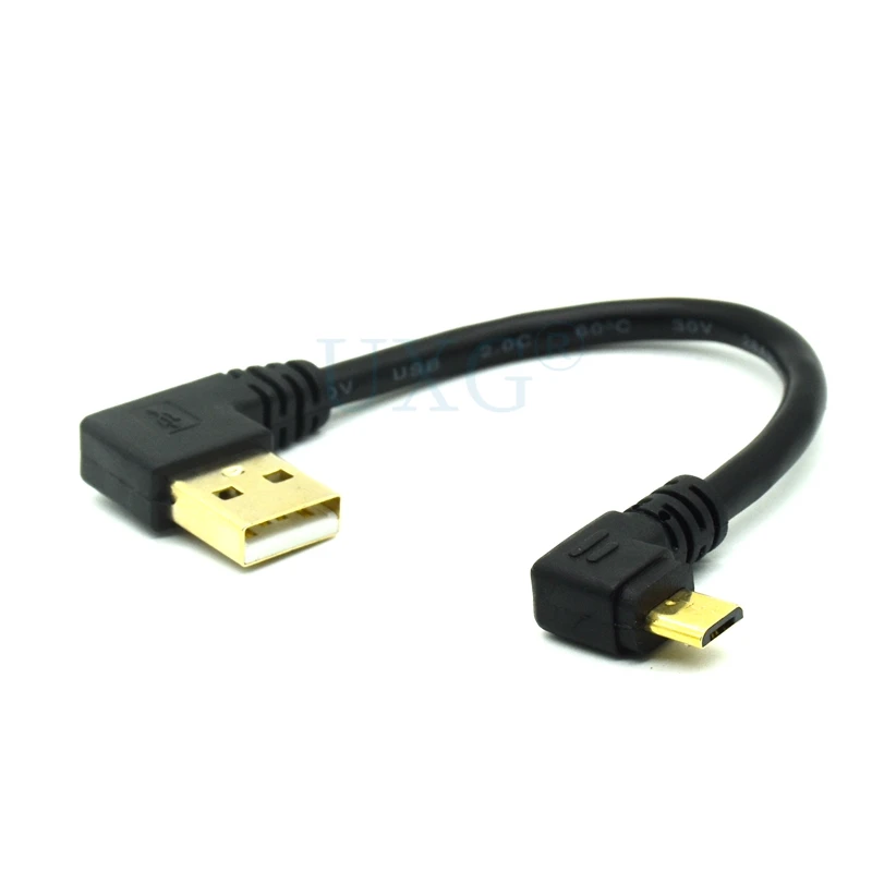 Gold Plated 90 Degree USB 2.0 Left Bend To Micro USB Male Right Corner Data Synchronization And Charging Extension Cable