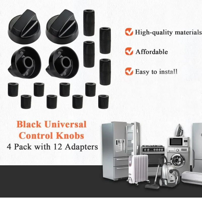 Pack Universal Control Knobs with 12 Adapters 4piece gas stove knob switch replacement set inner diameter 6mm8mm oven stove knob