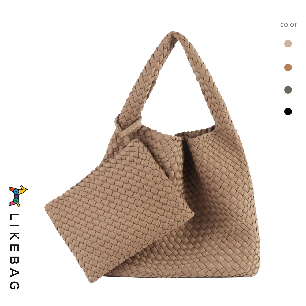 LIKEBAG Fashion Women Woven Bag Shoulder Handbag Neoprene Woven Bag Large Capacity Tote Bag With Woven Clutch Bag