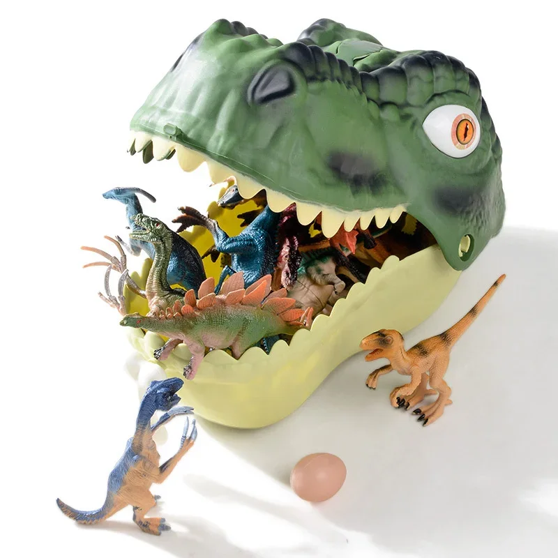 Figuras de acción de dinosaurios para niños, juguetes de simulación del mundo, modelos jurásicos, cabeza de tiranosaurio de PVC, caja de almacenamiento, regalos para niños, 46 piezas por juego