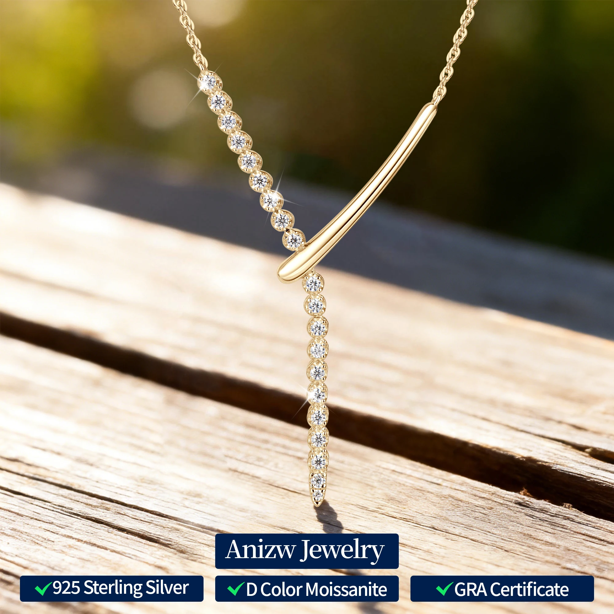 

Anizw 2025 Large Y Letter D Color Moissanite Pendant Necklace for Women 925 Silver Y Shaped Necklaces Luxury Fine Jewelry Gifts