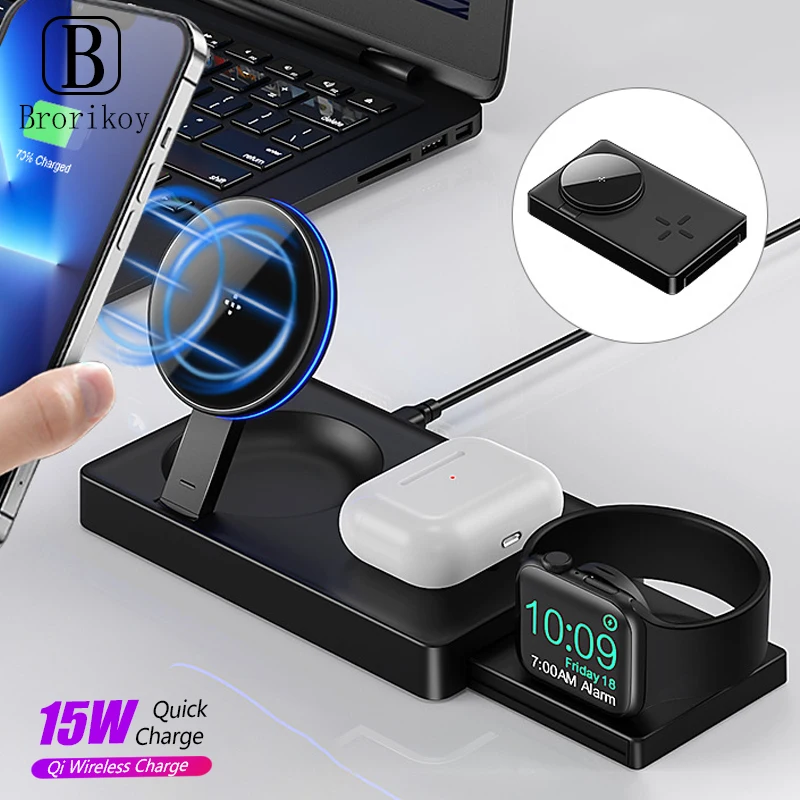 

15W Wireless Charger For iPhone 14 13 12 11 XS XR X 8 Samsung S20 S21 Fast Charging Dock for Apple iWatch 7 SE 6 5 3 Airpods Pro