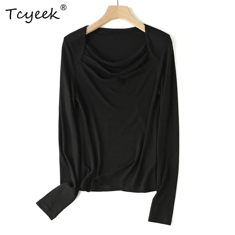 

Tcyeek, 30.3%Sheep Wool Elegant Sweater, Women Solid Machine Washable, French Folds Knit Sweater, 2024 Autumn Winter T47069QC