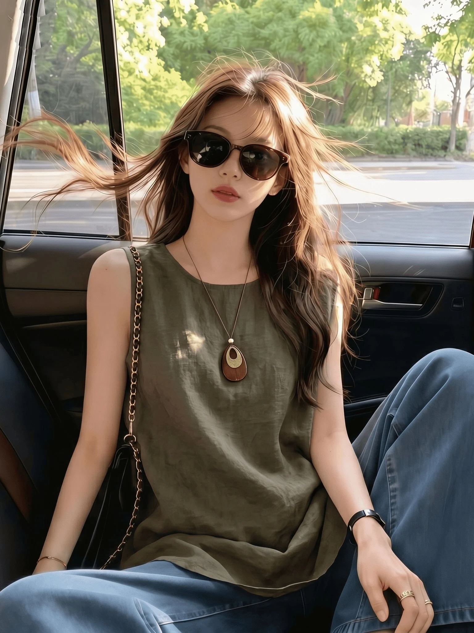 Elegant Olive Green Cotton Linen Vest Women's Summer New plus Size Micro Plump MM Retro Sleeveless Top Outerwear