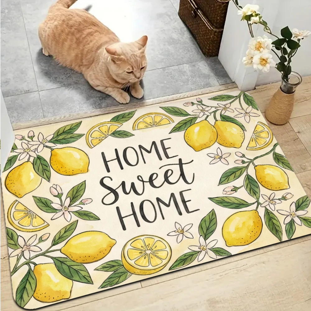 Welcome Print Indoor Mat Lemon Sunflower Bee Bird Pattern Indoor Entry Hallway Kitchen Laundry Room Family Home Decor Floor Mat