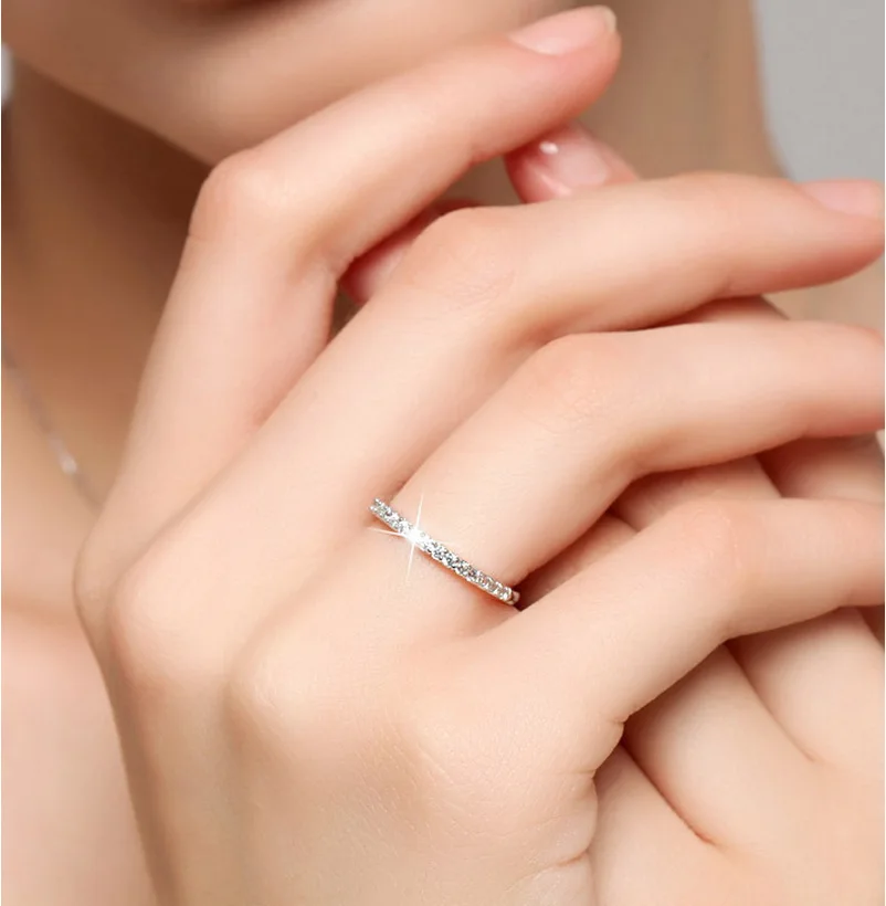 S925 sterling silver ring hot sale women's single row full diamond open joint hand jewelry