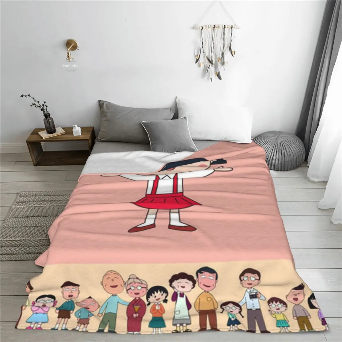 Chibi Maruko Chan Anime Flannel Throw Blanket Cute Girl cartoon Blanket for Sofa Bedroom Soft Bedroom Quilt