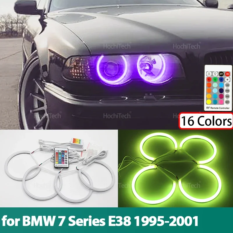 Headlight Cotton Multi-color RGB LED Angel Eyes Rings for BMW 7 Series E38 740i 740iL 750i 750iL 730d 740d 728i 1995-2001