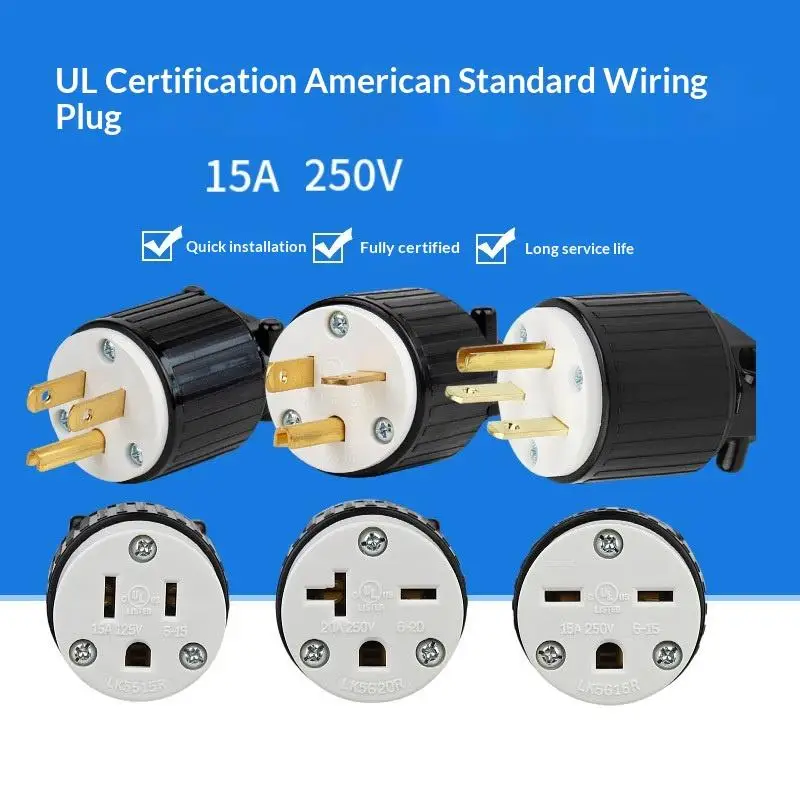 6-15P/6-15R US-Standard Gerade Kabelverbinder Stecker/Buchse Verlängerungskabel-Endstücke Steckverbinder-Set 15 250 Volt – Detail 1