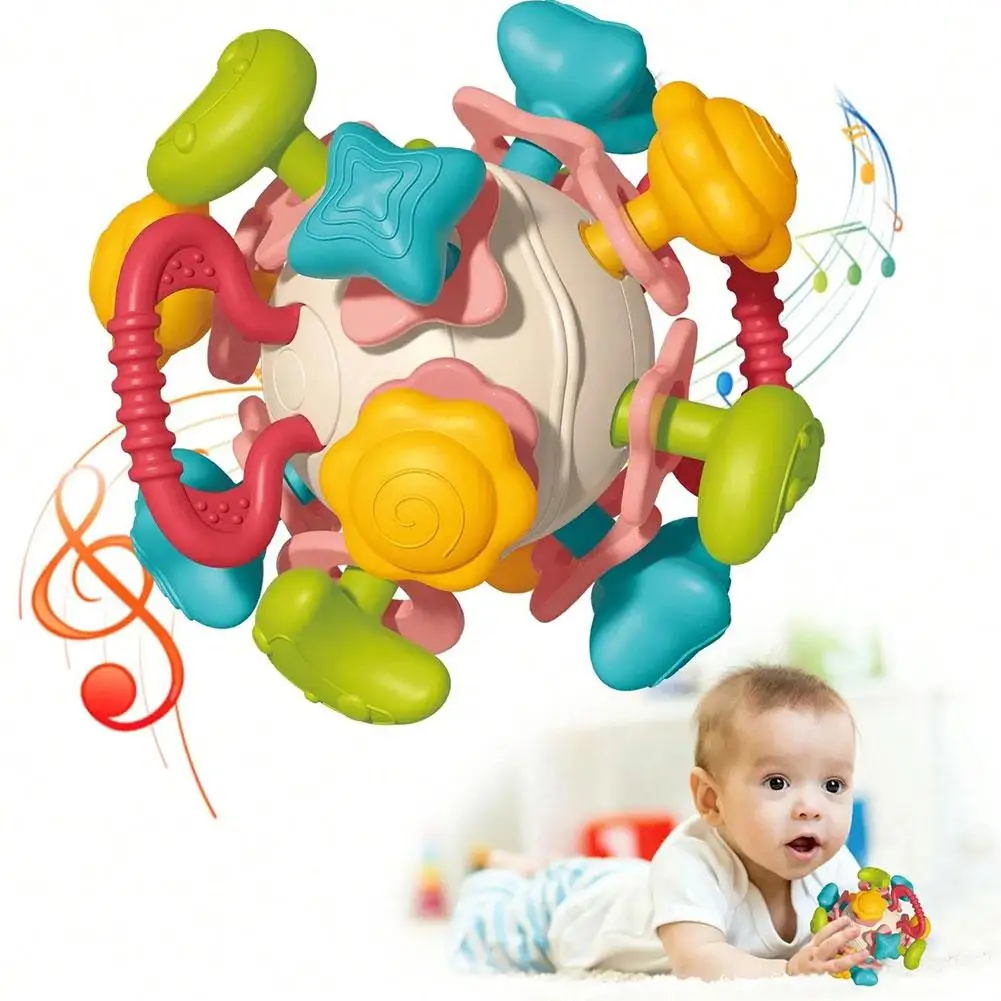 Baby Toys 0 12 Months Rotating Rattle Ball Grasping Activity Baby Development Toy Silicone Teether Baby Sensory Toys For Ba V1d5