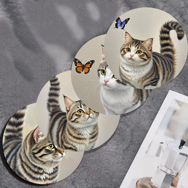 4 Cat printed coasters, suitable for daily family party deco