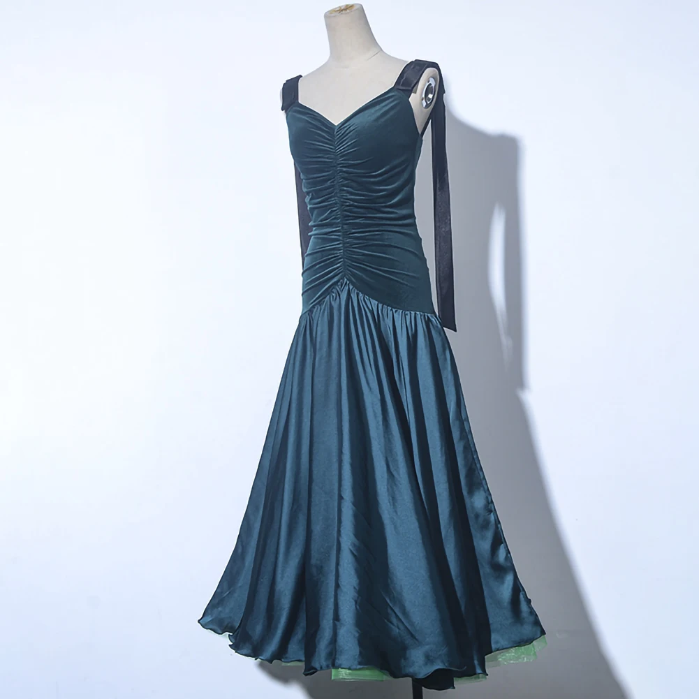 Sling Ballroom Dance Dress Practice Long Dress Sleeveless Stage Costume dark green Flamenco New wine red Backless