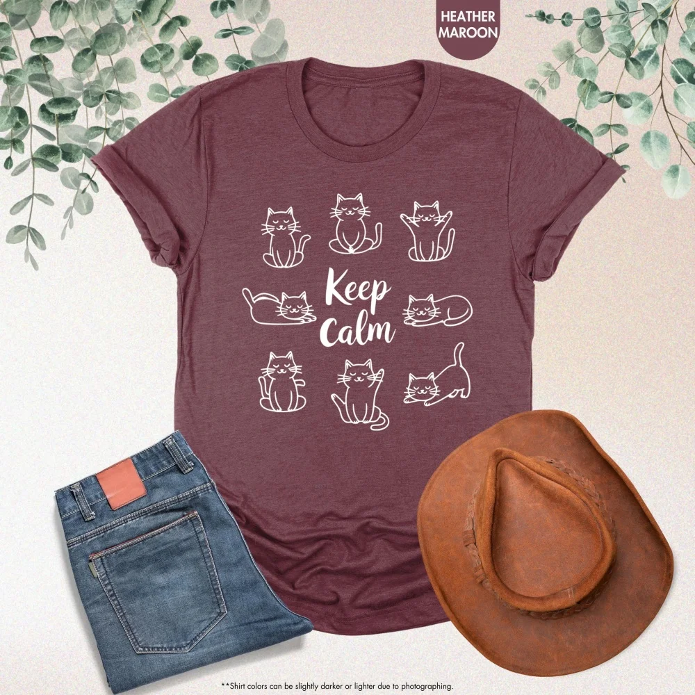 

Рубашка для йоги с котом, рубашка Keep Calm, рубашка для медитации, подарок для йоги, забавная рубашка для йоги, рубашка для любителей йоги, футболка для психического здоровья