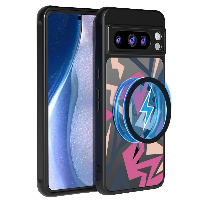 Matte Magnetic Case For Google Pixel 8 7 Pro 8A 7A Pixel 9 Pro XL For Magsafe Wireless Charging Geometry Pattern Phone Cover