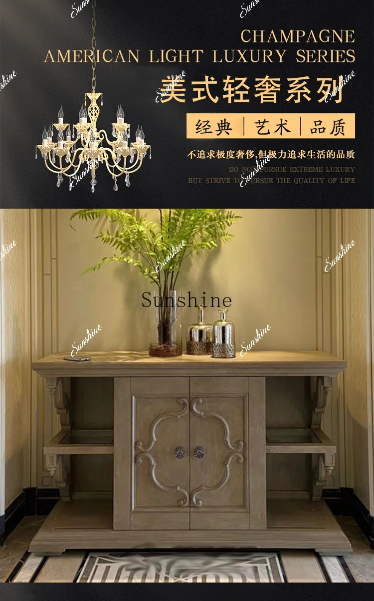French retro solid wood entrance modern simple living room furniture carved old storage light luxury dining side cabinet   TF