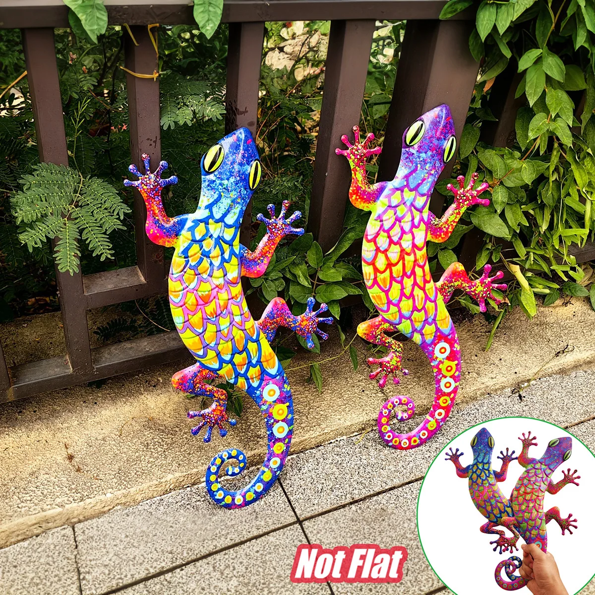 Large Metal Gecko Wall Art Decor, 3D Iron Lizard Sculpture Hanging Ornament for Outdoor Garden, Patio, Porch - Mother's Day Gift