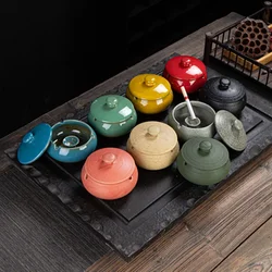 Chinese Retro Ceramic Ashtray Creative High-end Home Decoration Desktop Anti-fly Ash Storage Box Home Decoration Ornaments