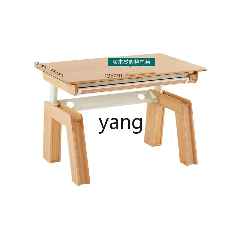 LMM Children's Study Desk Solid Wood Table Study Table Log Style Household Electric Adjustable Writing Table and Chair Suit