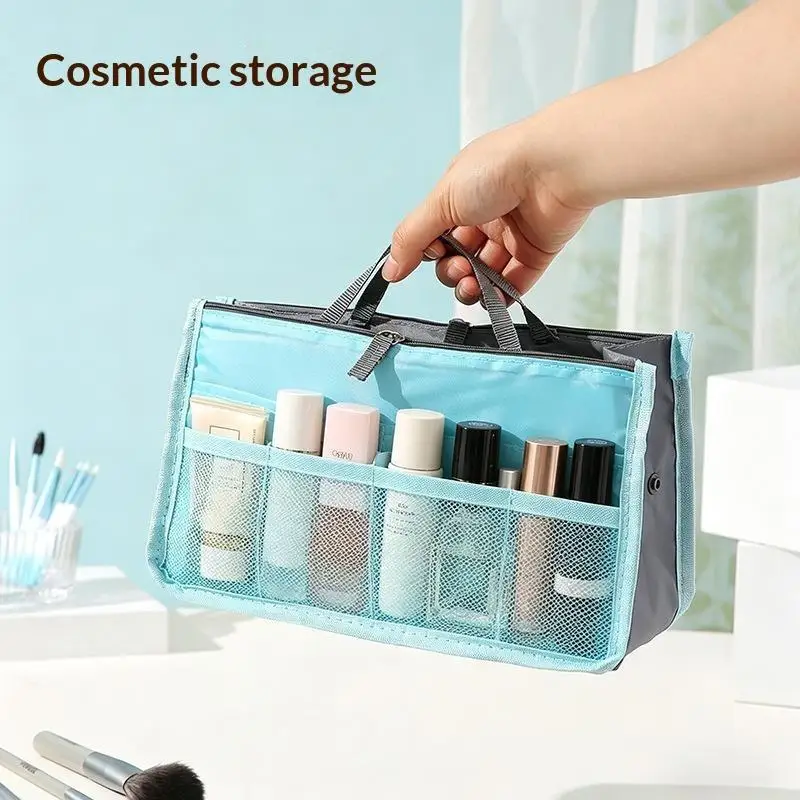 Multifunktionale Doppelreißverschluss-Aufbewahrungstasche mit großer Kapazität für Make-up und Toilettenartikel, große Klassifizierungstasche – Detail 14