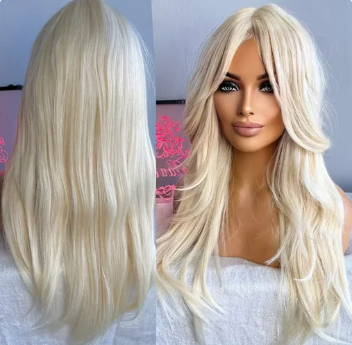 Synthetic Lace Front Wig Long Straight Hair Lace Wigs For Women Ready To Wear Cosplay White Blonde Wig Lace Frontal Party