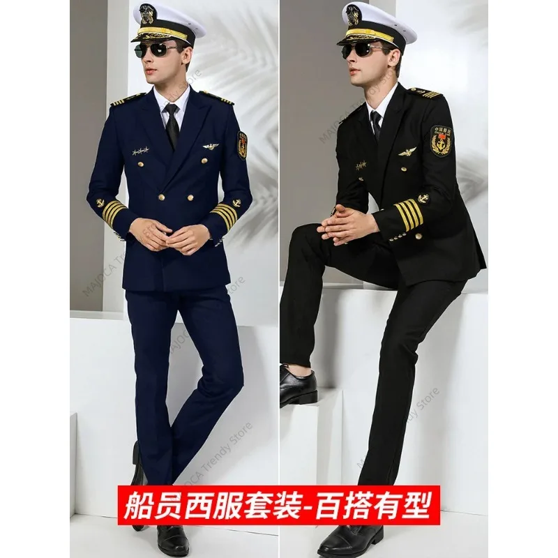 Robe de SERVICE d'officier pour hommes de la marine américaine, uniforme bleu noir à Double boutonnage pour hommes