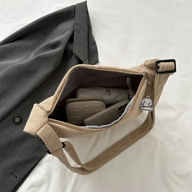 Black Corduroy Shoulder Bags for Women Canvas Small Single Velvet Crossbody Dumpling Bag Korean Ladies Casual Pink Choth Handbag image 6