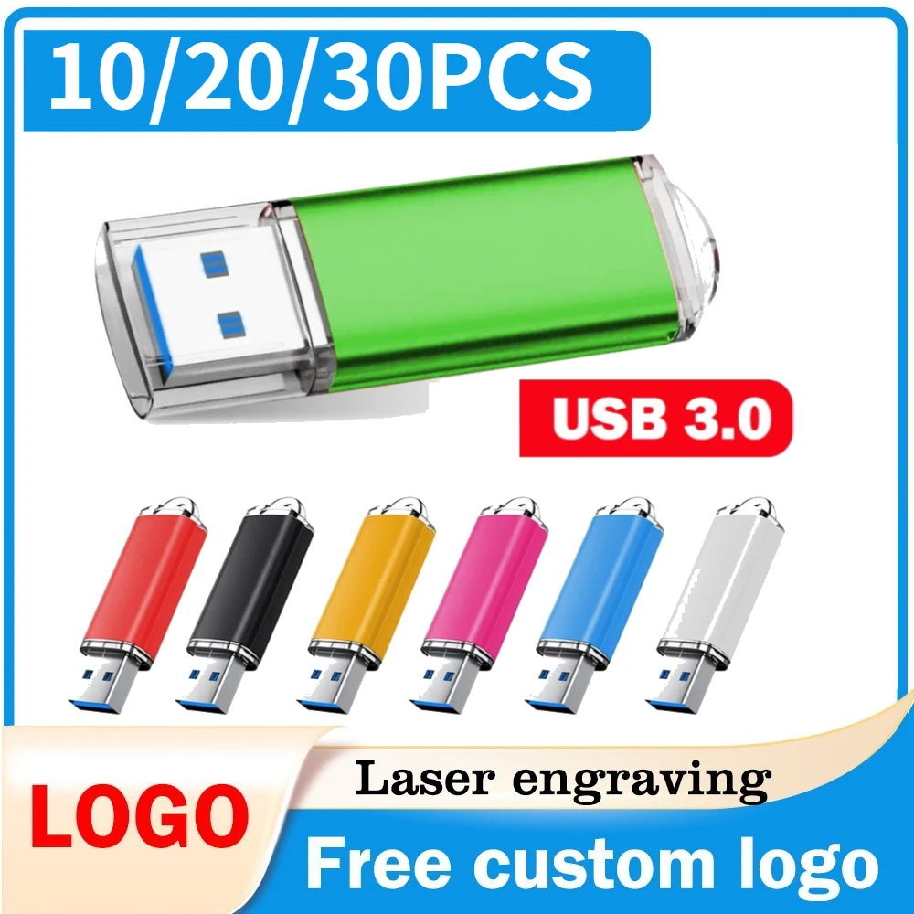 

10/20/30pcs Metal Usb 3.0 Free Logo Usb Flash Drive High Speed Pen Drive 64GB USB Stick 3.0 32GB 16GB 8GB Flash Drive Pendrive