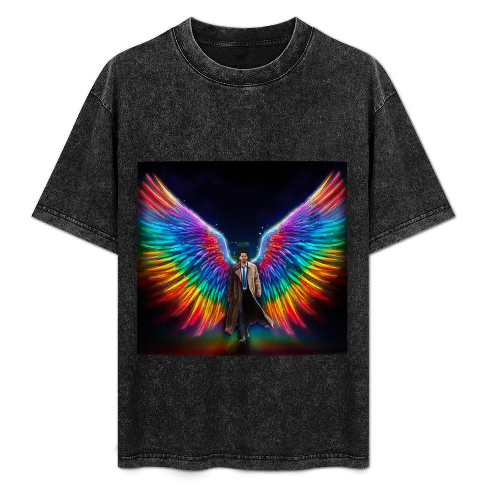 Rainbow Pride Castiel T-Shirt tops anime figures big and tall t shirts for men