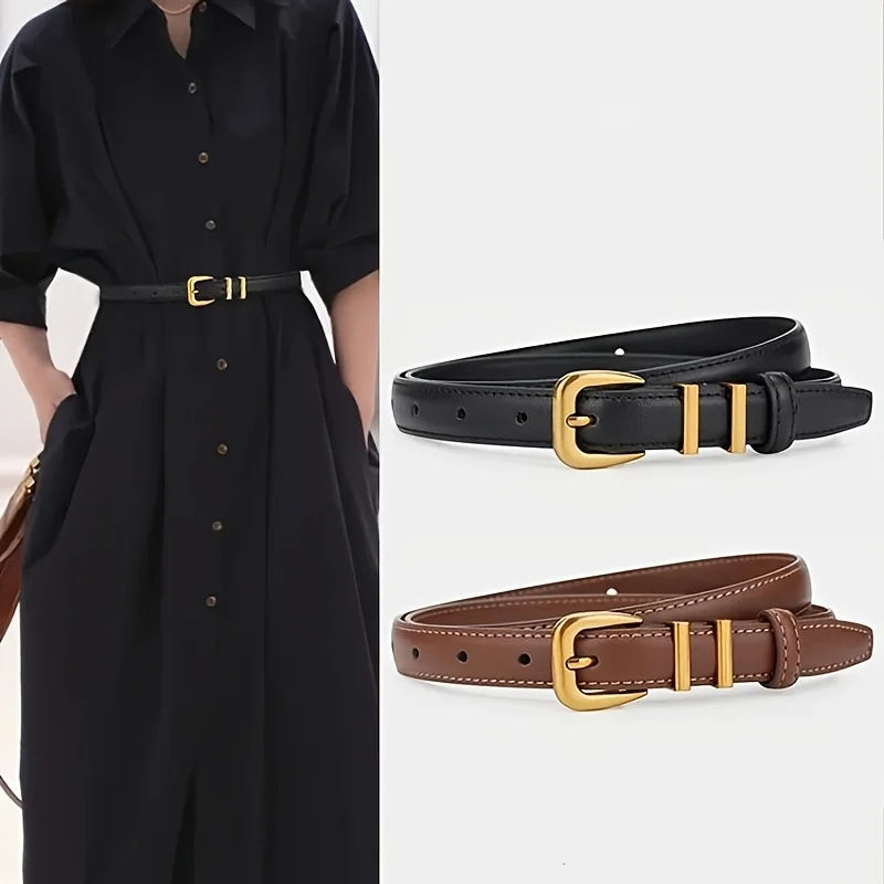 새로운 패션 여성용 스키니 벨트 진짜 가죽 올매치 허리띠 금색 버클