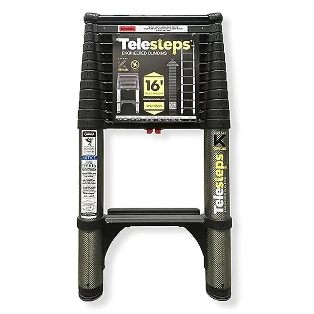 Non-Conductive Telescoping Ladder Patented One-Touch Release 12.5ft Extended Height Essential Tool Contractors Electricians