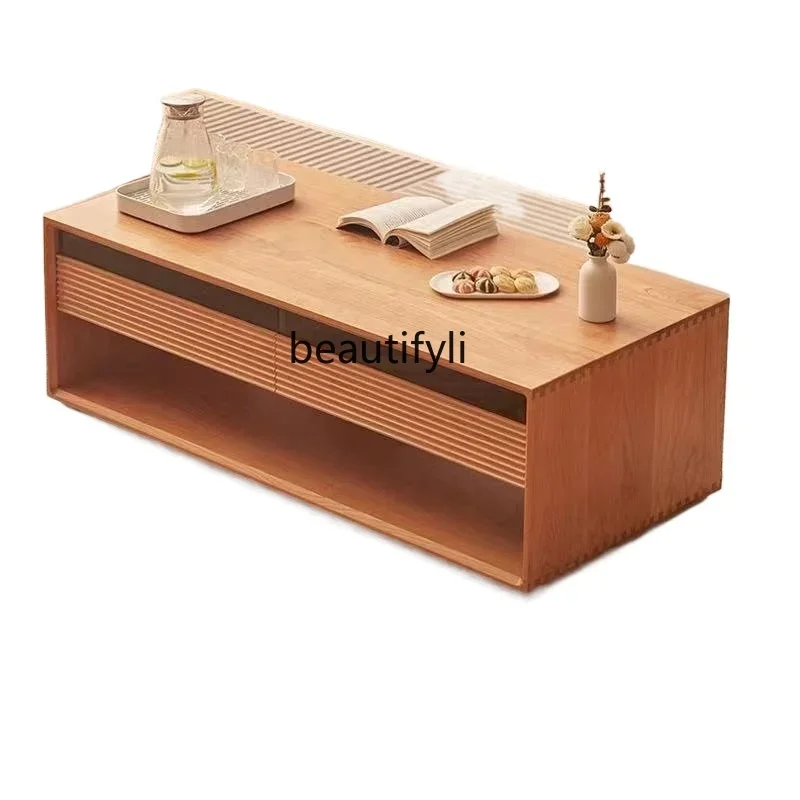 

Nordic Solid Wood Log TV Cabinet Glass Japanese Simple Modern Audio Video Appliances Shelf Cherrywood Living Room Side Cabinet