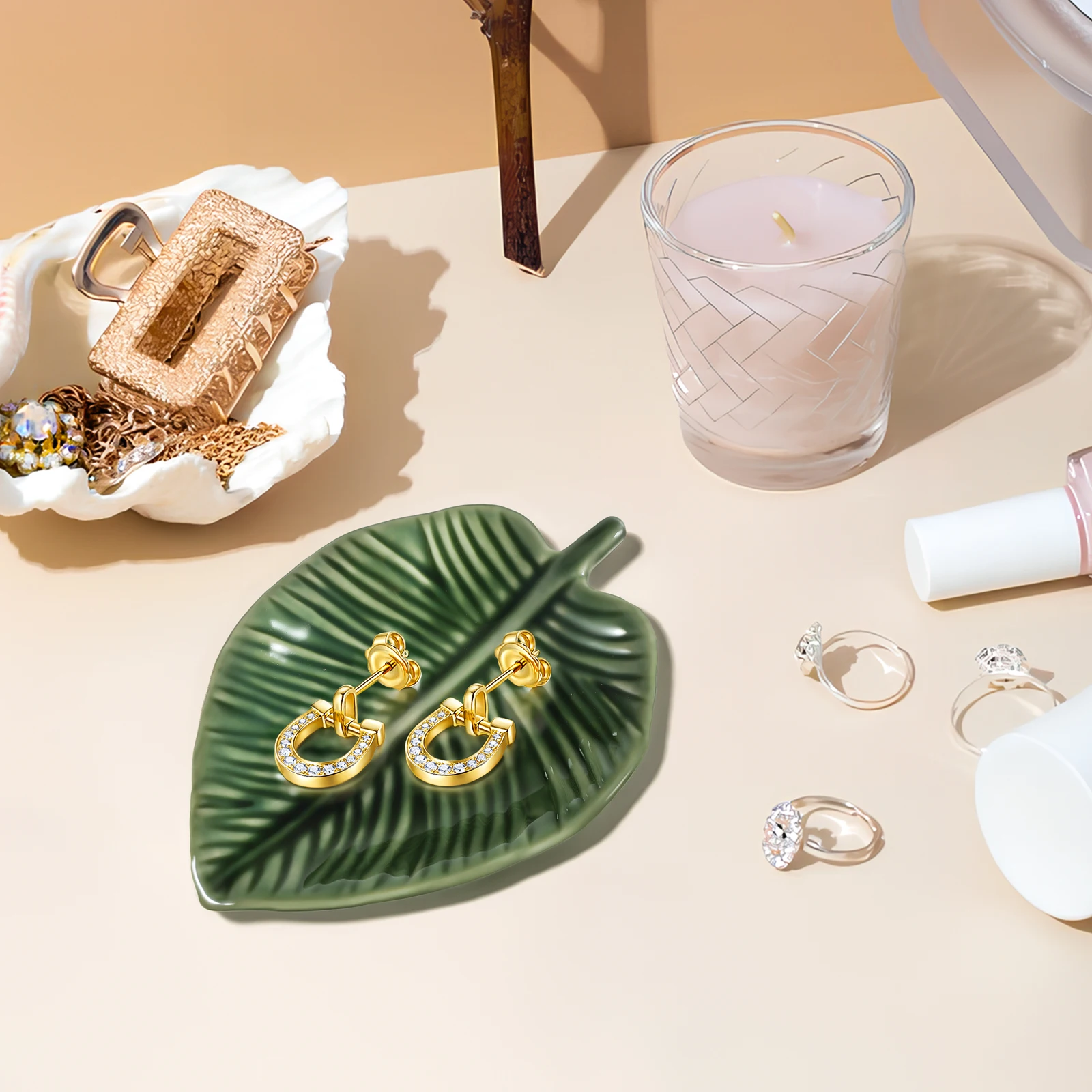 

Ceramic Leaf Shape Ring Dish Elegant Jewelry Organizer for Home Hotel Party Festival Decoration Trinket Storage Solution