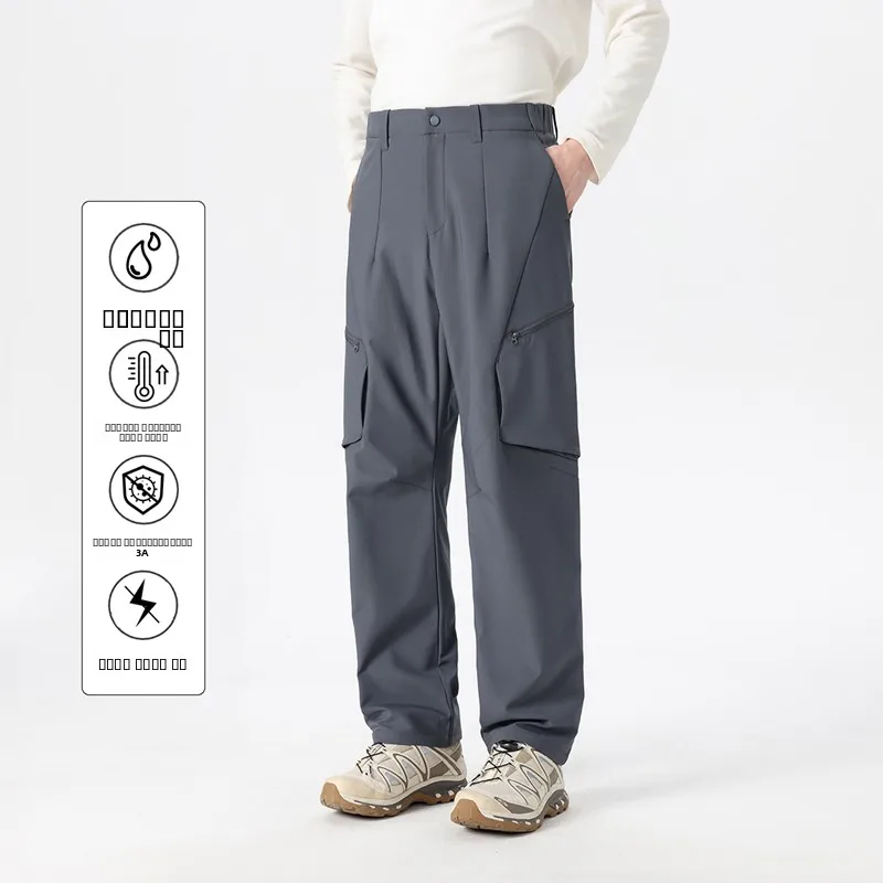 

Thiened Outdoor Casual Men's Pants Autumn Winter New Sle Faionable Waterproof Fabric Straight Leg Pants High Waist