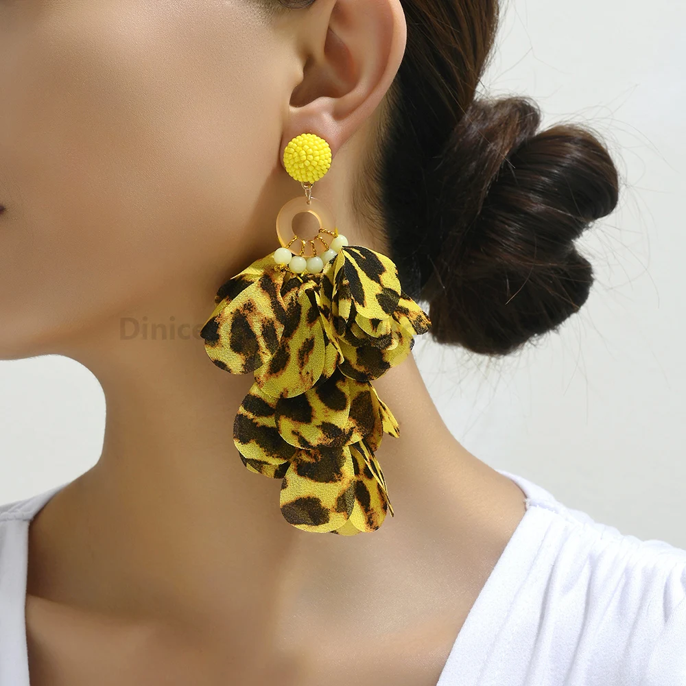 Leopard Handmade Flower Glamorous Decor Original Bride Wedding Party Pendant Jewelry Luxury Design Dangle Earrings For Women