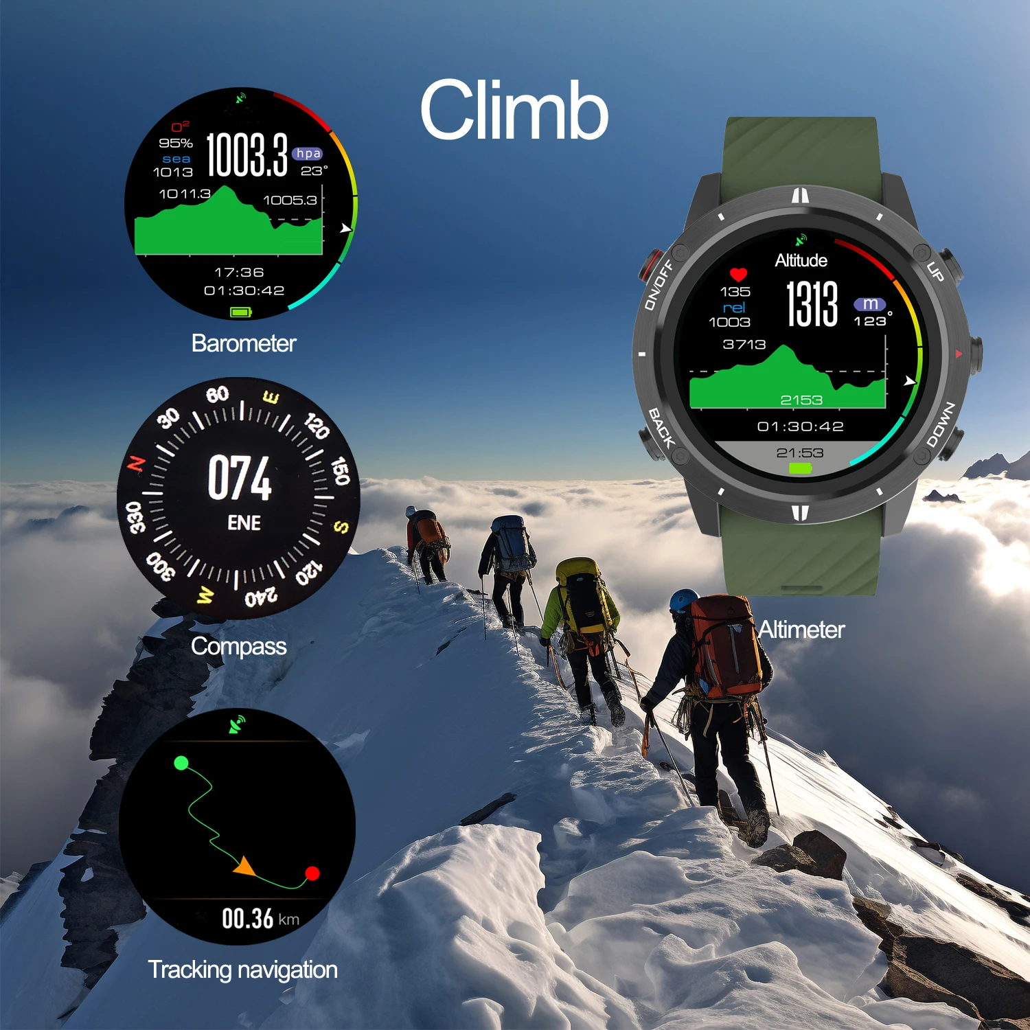 SUNROAD G5 Tactical Camo Guard Watch BLE 5.0 rifiuta chiamata GPS + bussola + Triathlon1.28 \