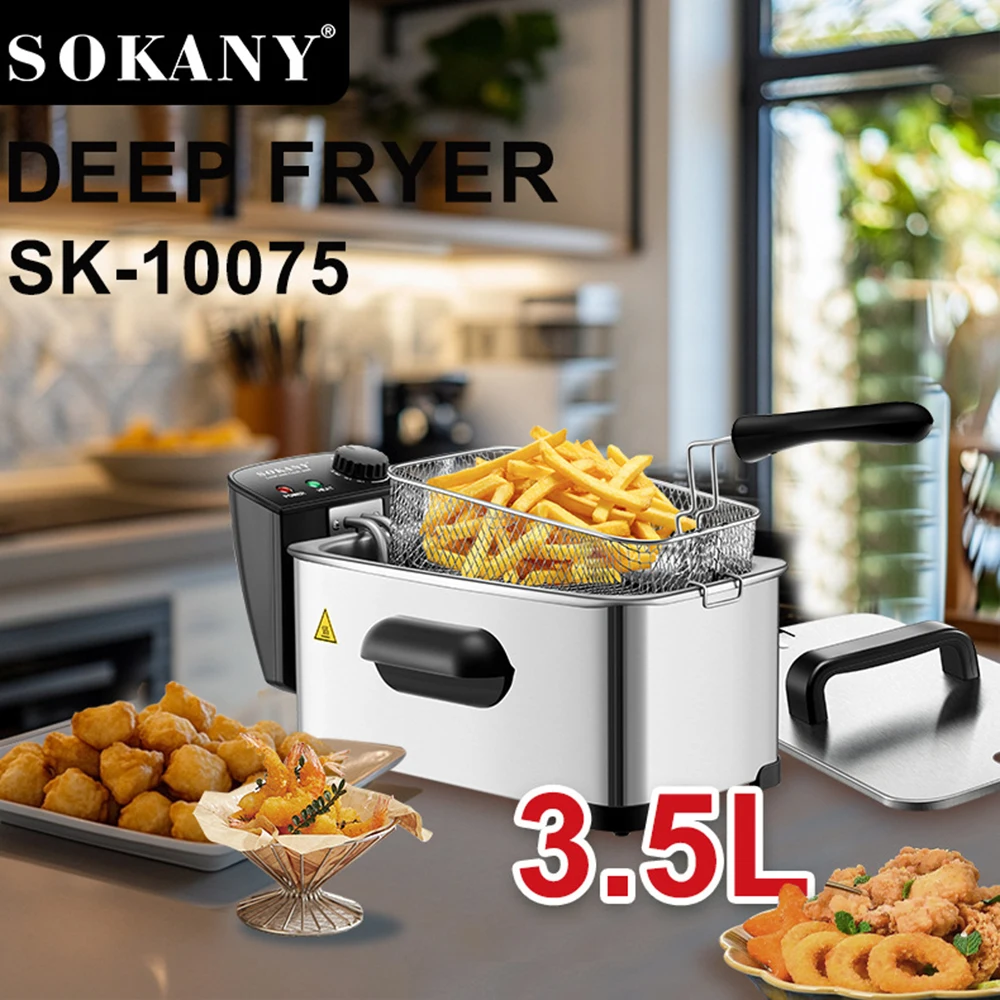 3.5L Household & Commercial Electric Fryer Frying, Fritters, Fried Chicken Slices Adjustable Temperature Easy To Clean