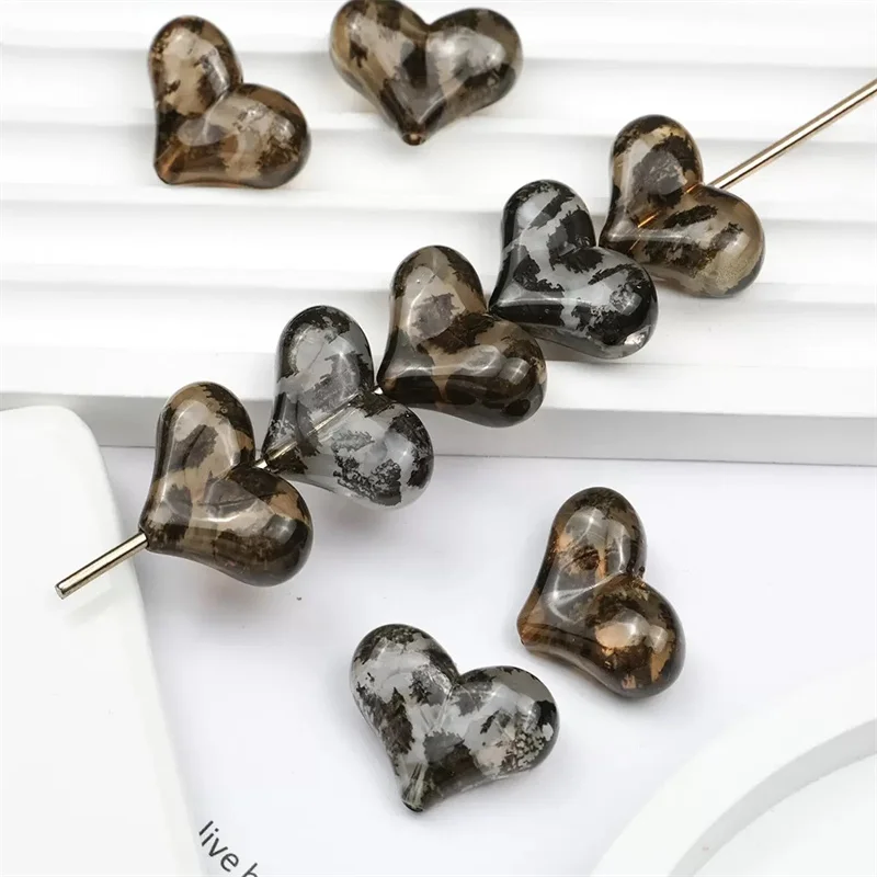 Новое поступление, 50 шт./лот, цветной узор, принт, мультяшные сердечки, смоляные бусины с прямыми отверстиями, ювелирные изделия своими руками, аксессуар для одежды/брелок