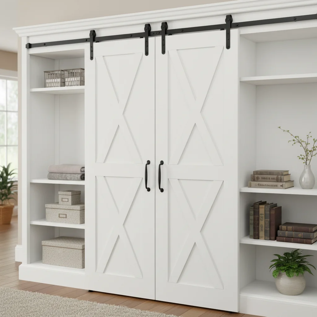 Leises Schiebetür-Hardware-Set aus Kohlenstoffstahl für Scheunen, TV-Schränke, Kleiderschränke, 1 Set