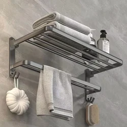 Matte Grey 50CM Folding Holder With Hook Towel Holder Wall Mount AluminumTowel Rack