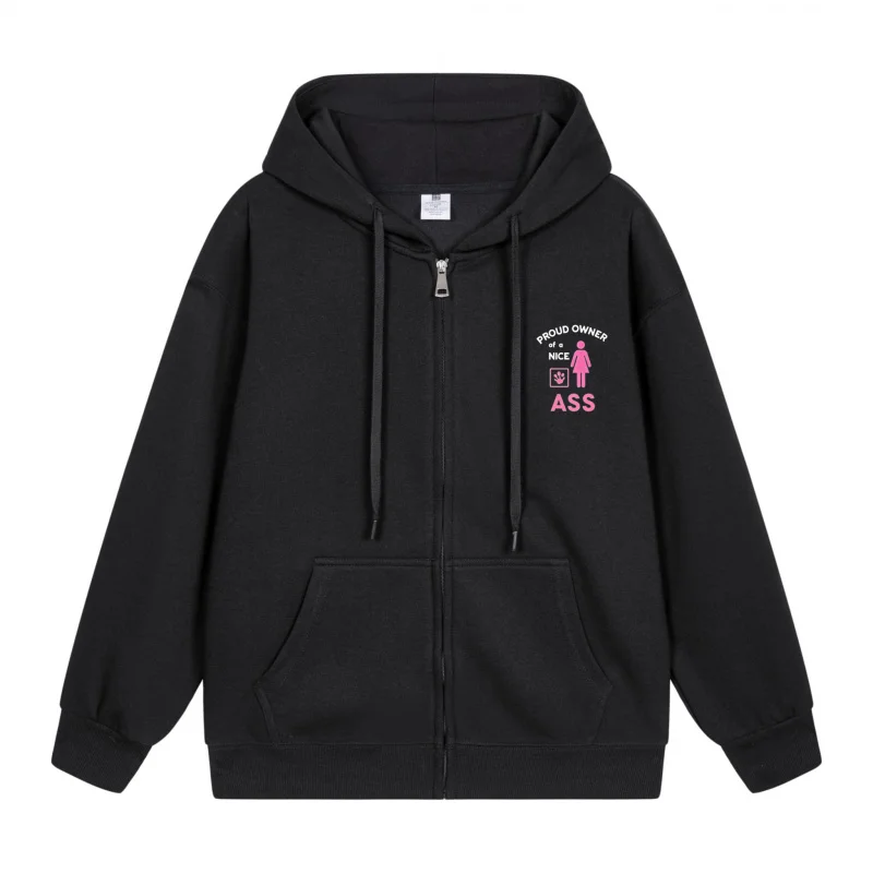 

Men's Zip-Up Hoodie Pink Text On Black Hoodie 2025 New Style Casual Couples’ Style Casual and Loose