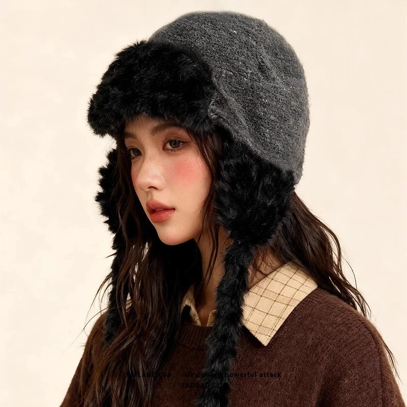 القبعات القطيفة للنساء الشتاء الربط اللون نقطة سدادات حماية الأذن محبوك قبعات الانتحاري الدافئة قبعات ليو فنغ #4