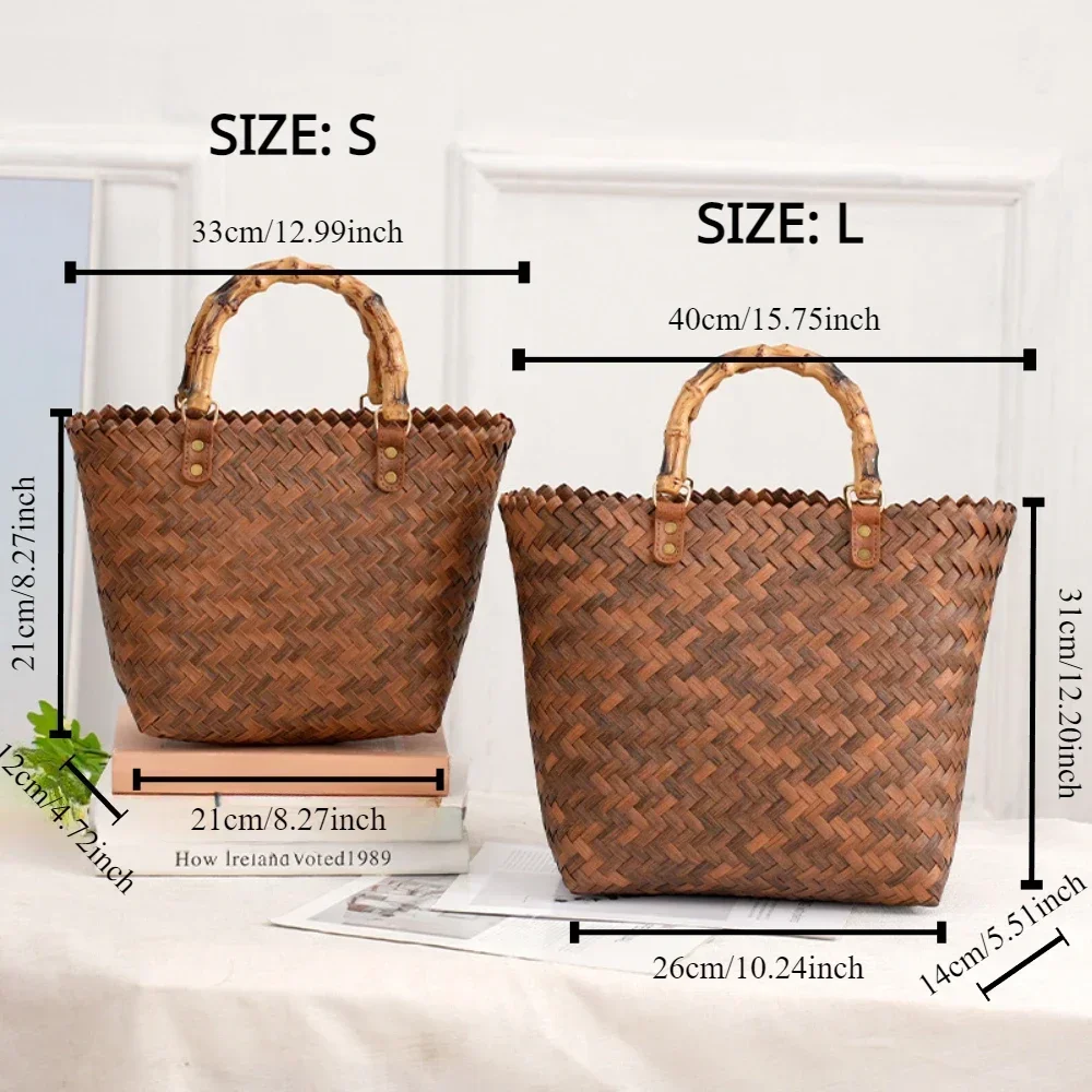 Woven Handbag For Women Retro French Straw Woven Bag Versatile Large Capacity Waterproof Bag Bohemia Vacation Beach Totes Bag