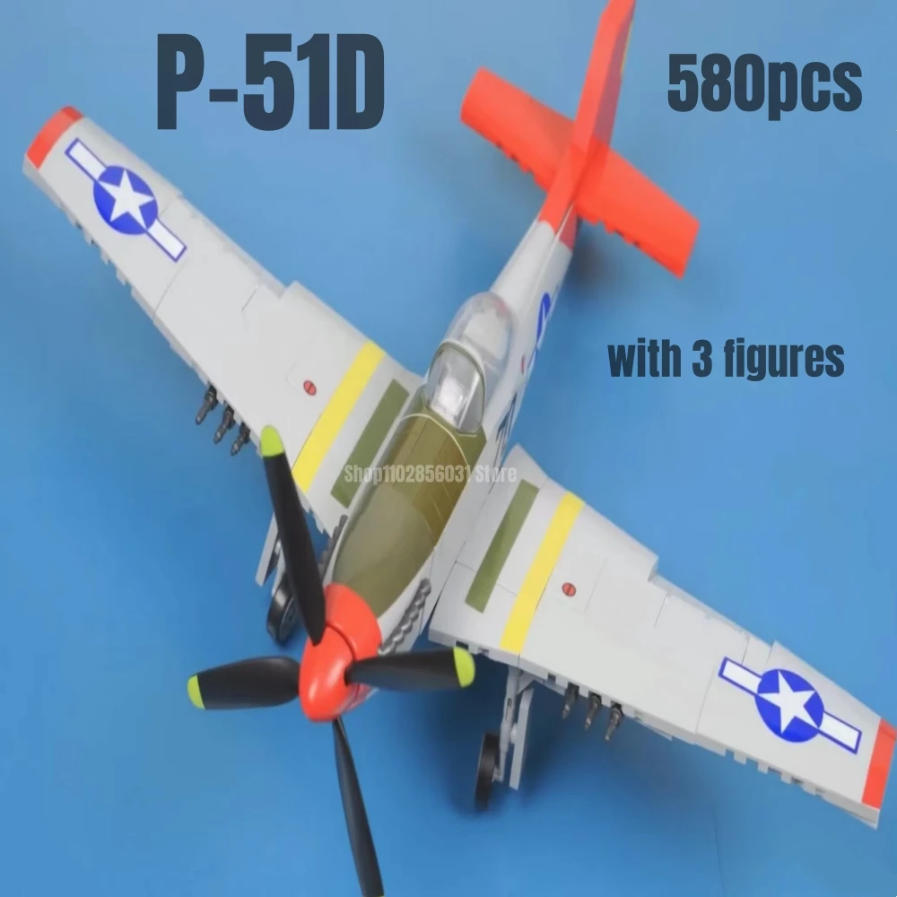 580pcs WW2 Military P-51D Fighter Building Blocks Model MOC Bricks World War II Toys Birthday Gifts Boys Christmas