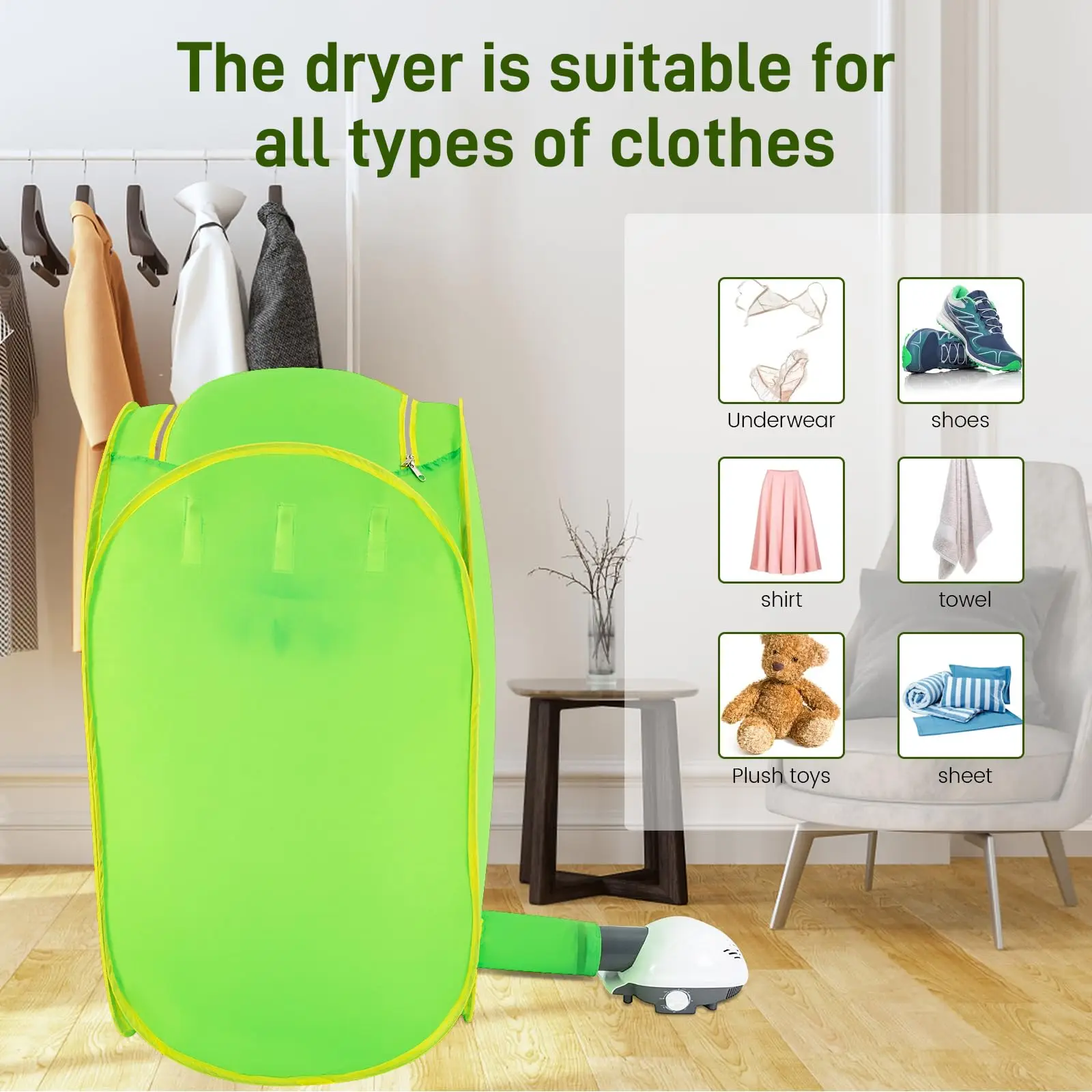 Portable Clothes Dryer Laundry Dryer Machine Electric Folding Fast Clothing Drying Heater 800W With Rack For Dormitory Laundry