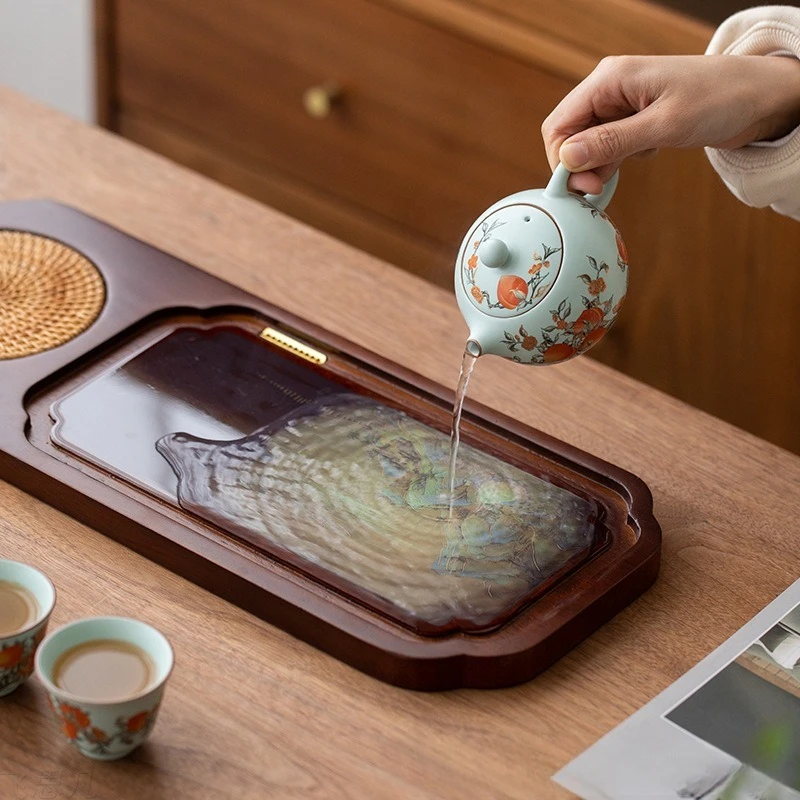 Color Changing Solid Wood Tea Tray, Heat Changing Tea Tray, Household Small Tea Table with Unique Color Shifting Effect