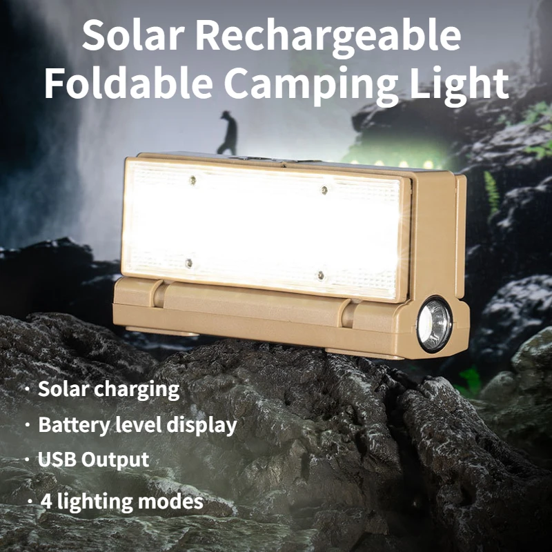 

Portable Solar Camping Lantern 4 Modes Foldable LED Side Lights Outdoor Emergency Work Lamp Rechargeable Tent Lights for Fishing