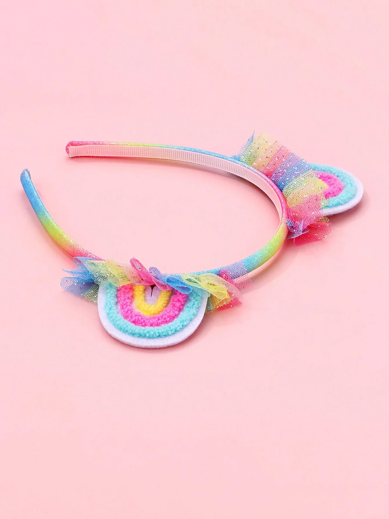 

1pc Girls' Cute Rainbow Glitter Sequins Mesh Hair Hoop, Suitable For Daily Wear