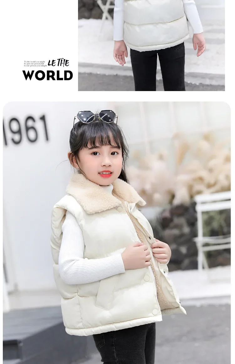 Baby-Weste Kinder-Oberteil Herbst Winter Einfarbig Lammfleece Dicke Baumwolle Ärmellose Weste Kleinkind Baumwolljacke dicke Ärmellose Weste – Detail 8